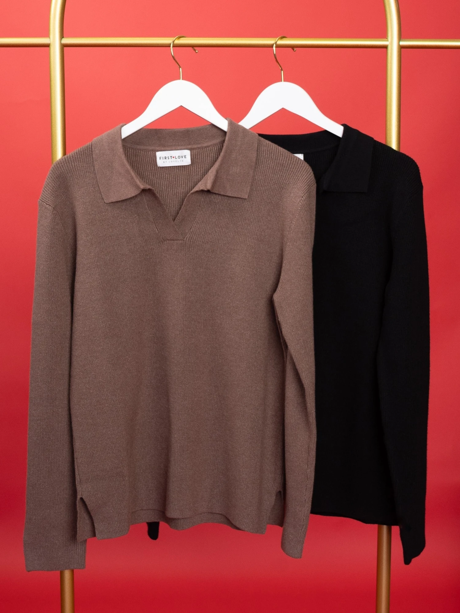 Collared Long Sleeve Split V Neck Knitted Top | S - 3X 1 Collared Long Sleeve Split V Neck Knitted Top | S - 3X