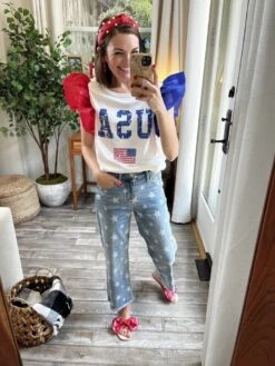 USA Theme Colorblock Organza Ruffle Sleeve Top | S - XL *Final Sale*