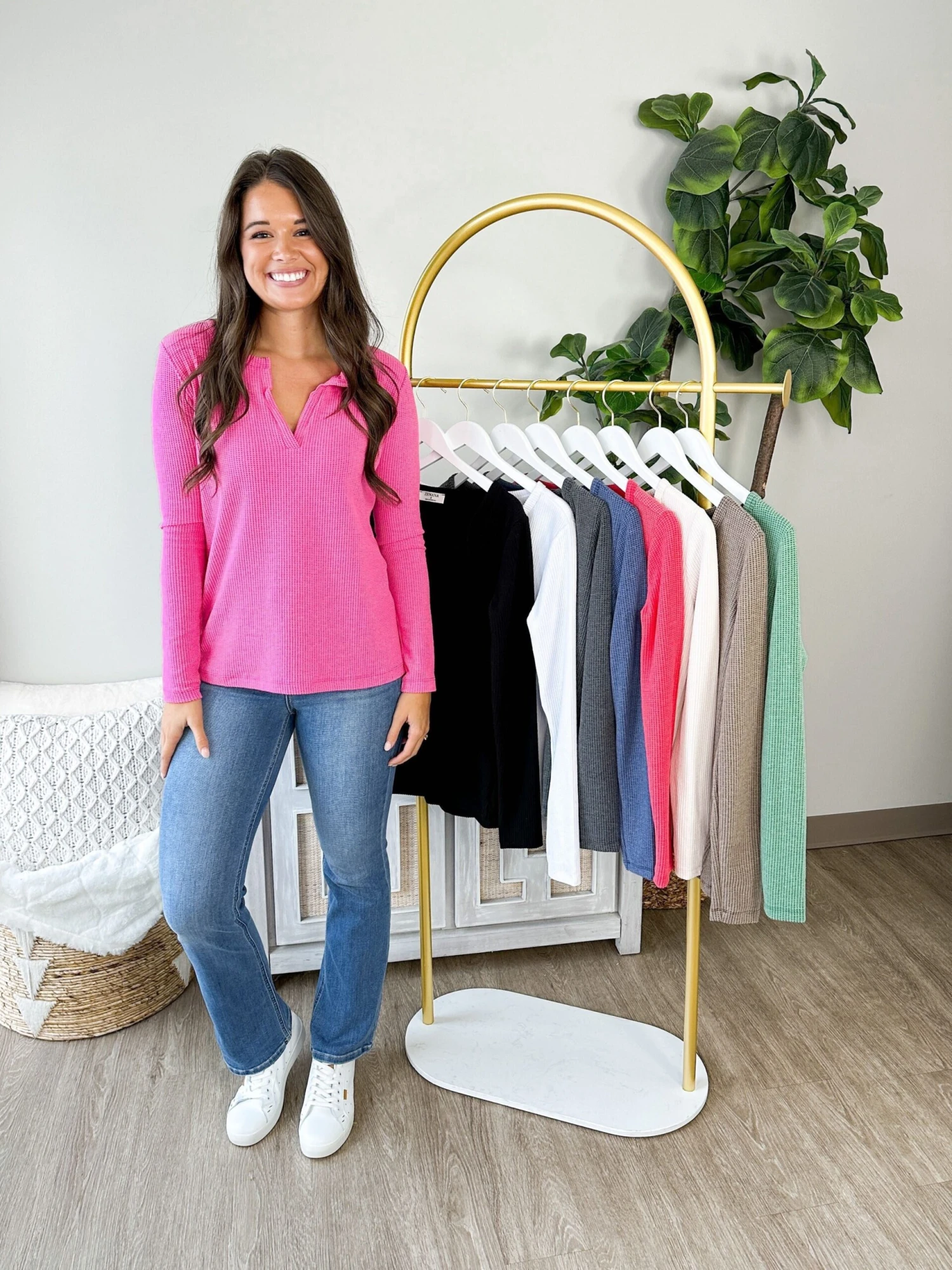 Zenana Melange V Neck Long Sleeve Waffle Knit Top | S-XL 1 Zenana Melange V Neck Long Sleeve Waffle Knit Top | S-XL