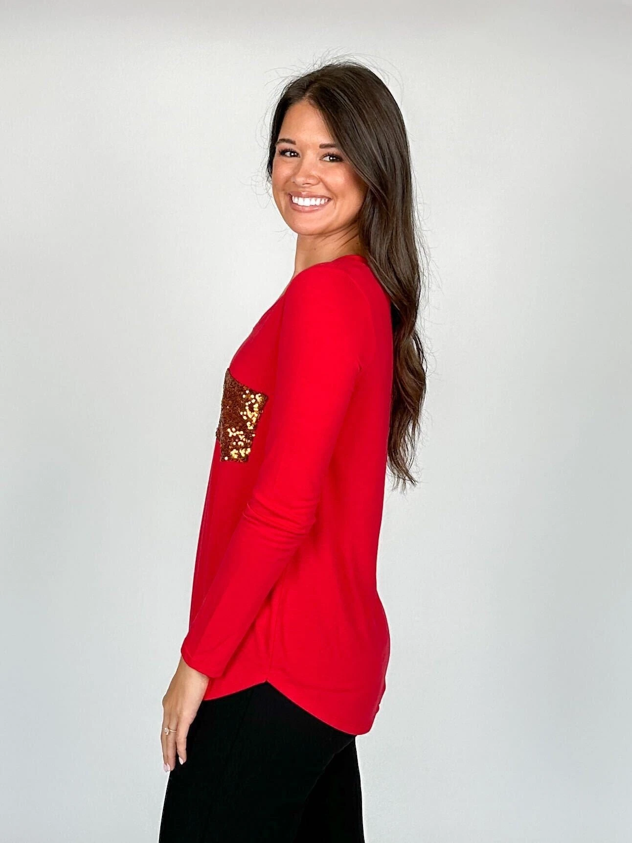 Zenana Long Sleeve V-Neck Top W/ Chest Sequin Pocket | S - 3X 5 Zenana Long Sleeve V-Neck Top W/ Chest Sequin Pocket | S - 3X - Image 5