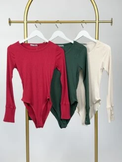 Ribbed Round Neck Bodysuit W/ Long Sleeve Button Cuffs| S-3XL *Final Sale*