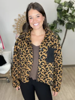Animal Print Sherpa Jacket | S-3X