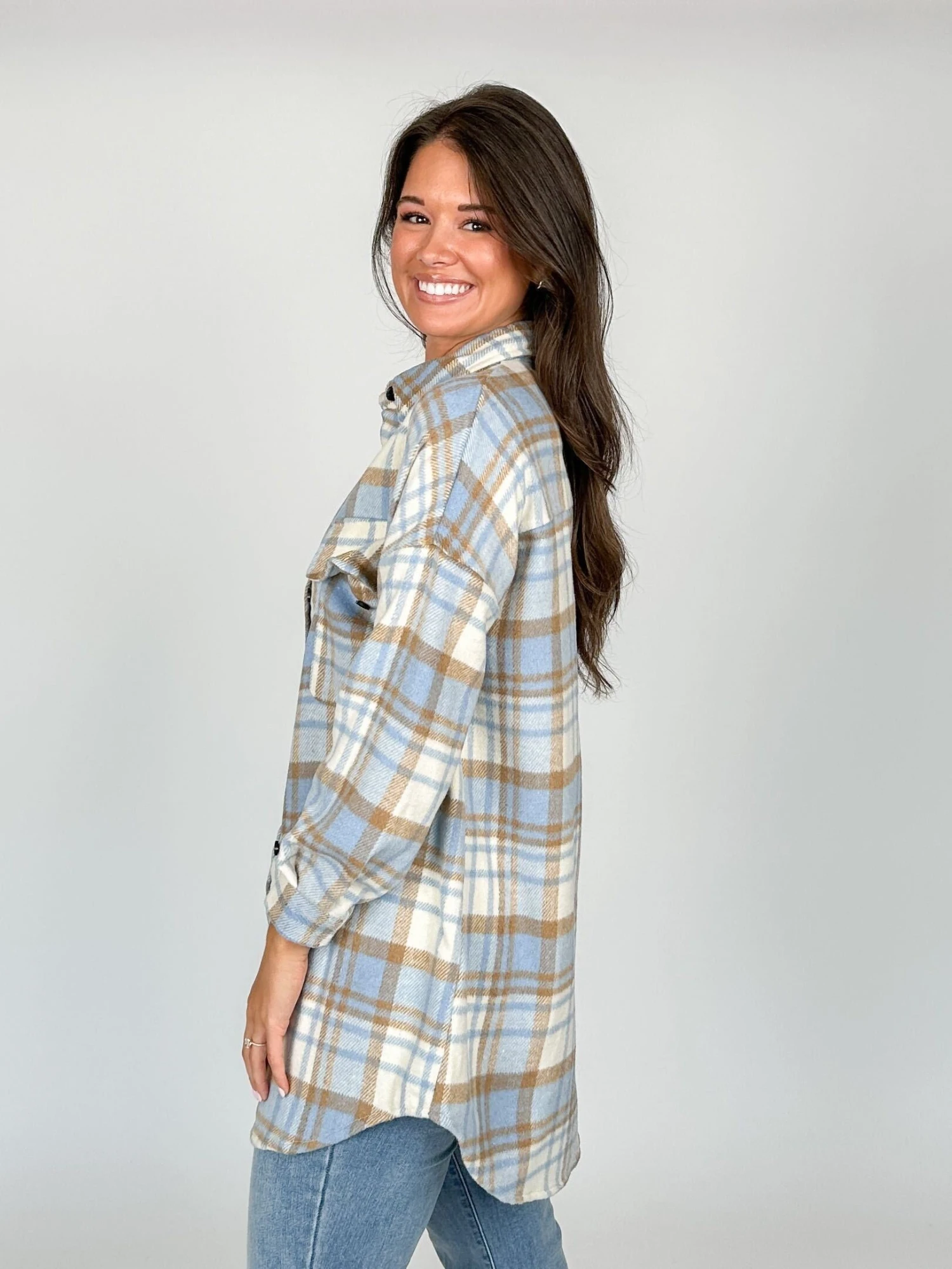 Plaid Button Down Long Sleeve Shacket W/ Flap Pockets | S - 2XL 3 Plaid Button Down Long Sleeve Shacket W/ Flap Pockets | S - 2XL - Image 3