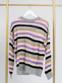 Knit Long Sleeve Round Neck Striped Sweater | S - 3X