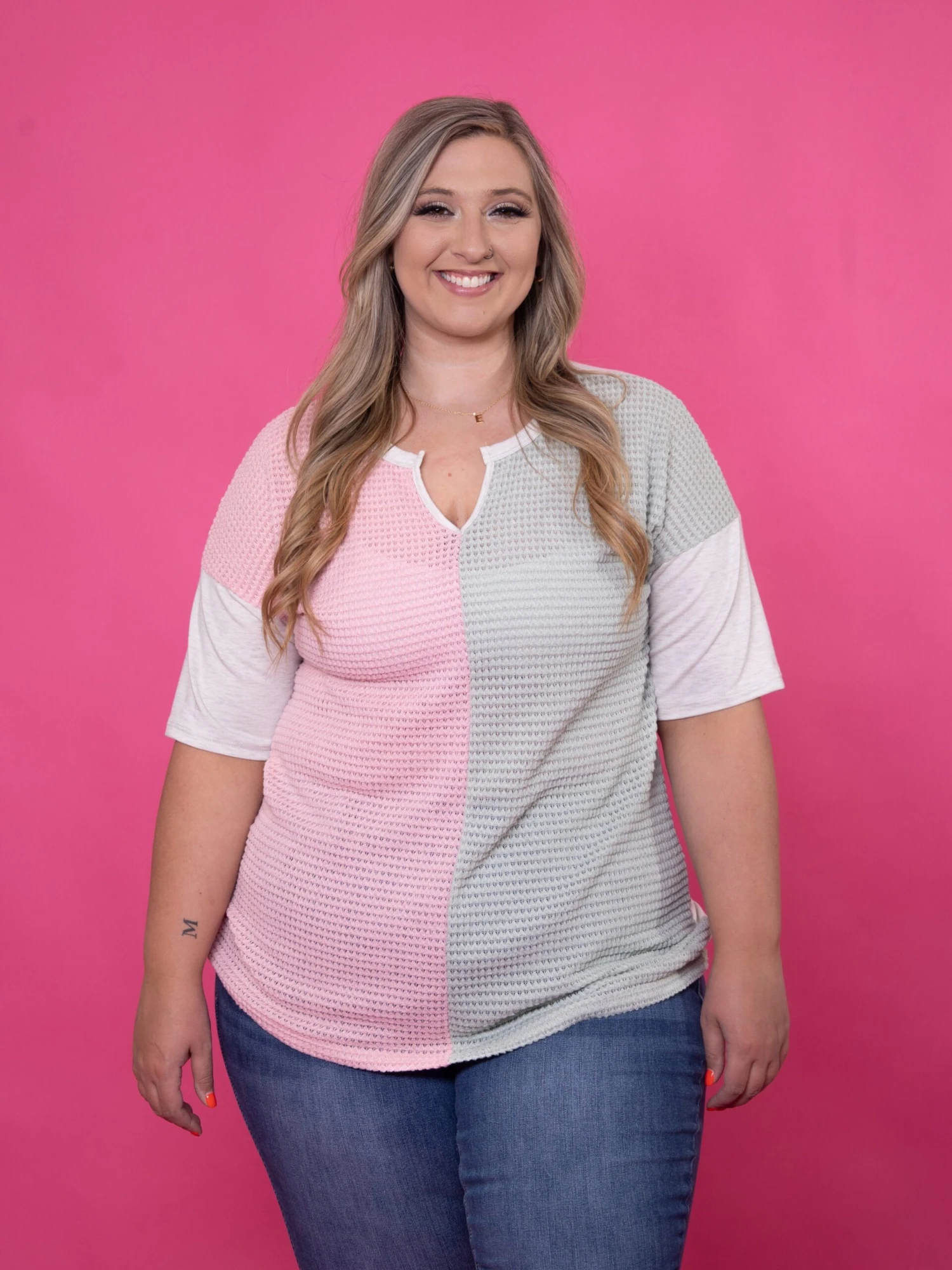 Waffle Colorblock Top | S - 3X 2 Waffle Colorblock Top | S - 3X - Image 2