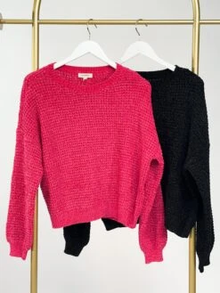 Balloon Sleeve Round Neck Knit Sweater | S-L
