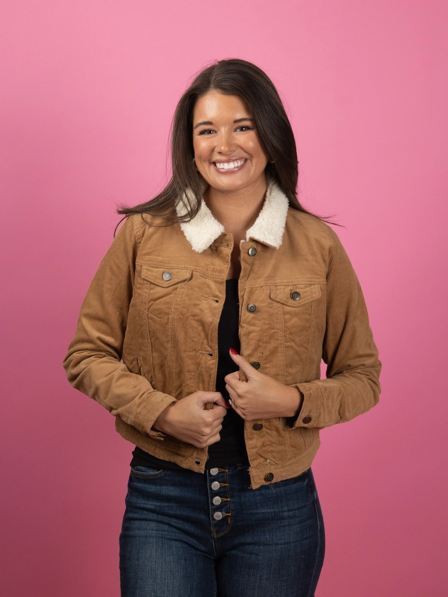 Corduroy Long Sleeve Button Down Collared Sherpa Jacket | S - XL 2 Corduroy Long Sleeve Button Down Collared Sherpa Jacket | S - XL - Image 2