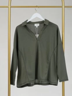 Collared V Neck Oversized Long Sleeve Thermal Top | S - 3X