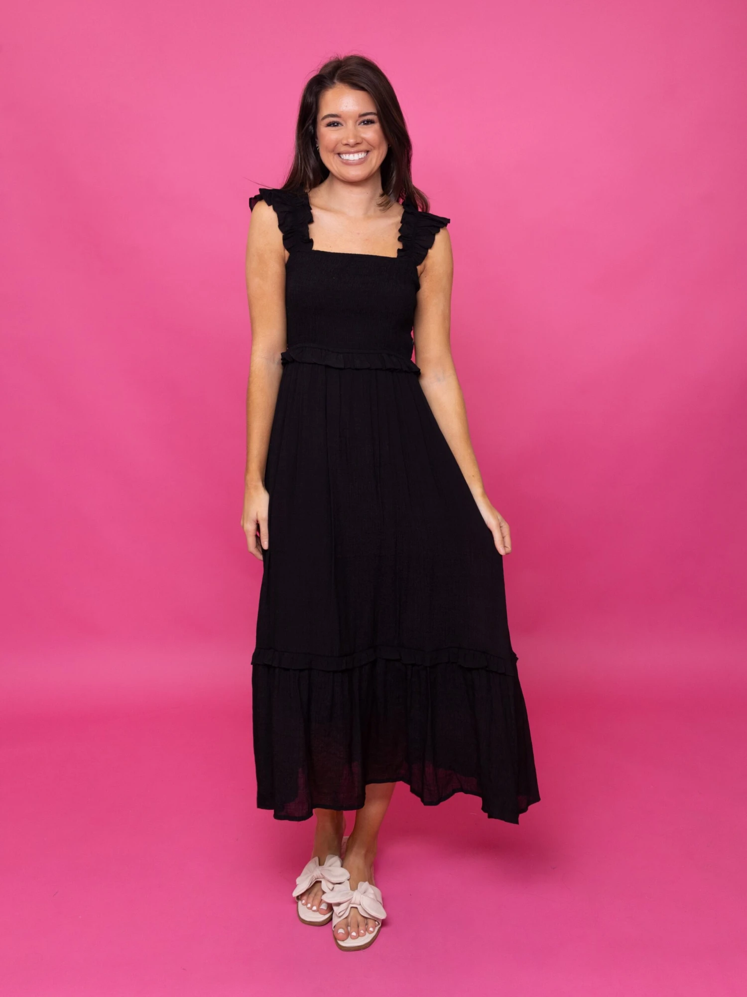 Flutter Straps Smocked Tiered Midi Dress | S-L 6 Flutter Straps Smocked Tiered Midi Dress | S-L - Image 6