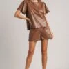 Faux Leather Short Scallop Sleeve Top | S-L Janel Set Live Set W/ Sku49897