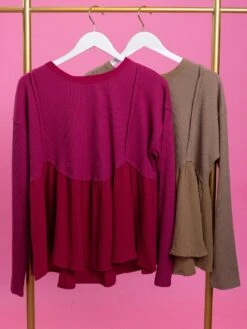 Long Sleeve Round Neck Babydoll Top | S-3X