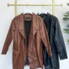 PU Shawl Collared Faux Leather Open Front Jacket | S - L