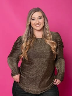 Long Puff Sleeve Round Neck Shimmer Top | New Years Eve S-3X