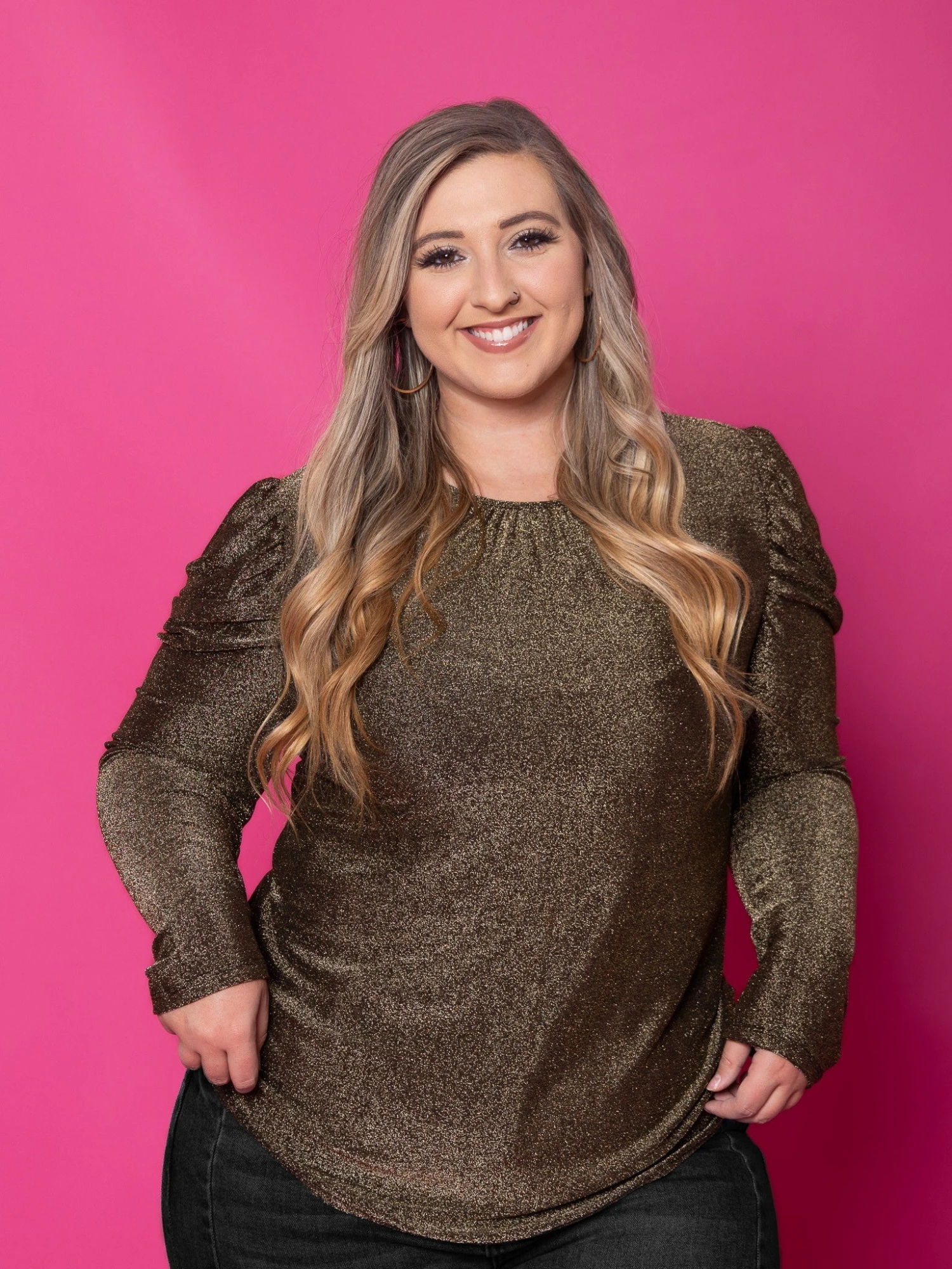 Long Puff Sleeve Round Neck Shimmer Top | New Years Eve S-3X 1 Long Puff Sleeve Round Neck Shimmer Top | New Years Eve S-3X