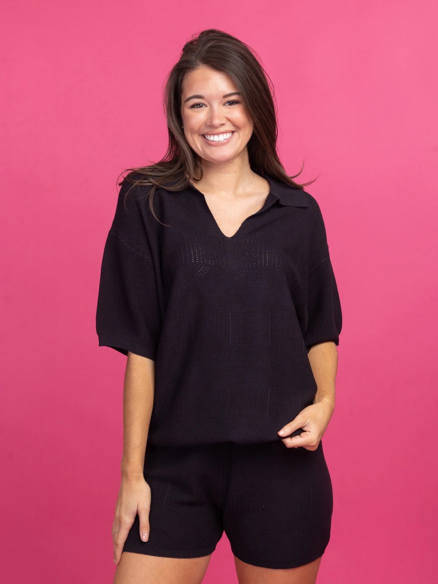 Short Sleeve Collared Crochet Knit Top | S-Lw/ Sku49947 5 Short Sleeve Collared Crochet Knit Top | S-Lw/ Sku49947 - Image 5