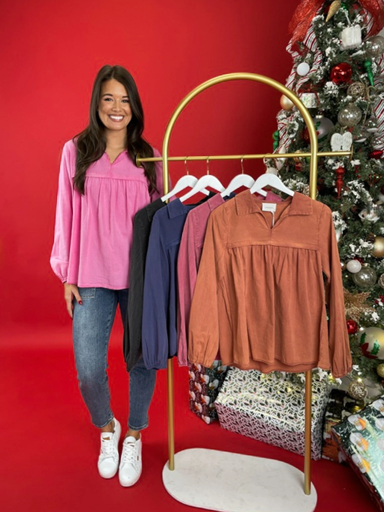 Washed Long Sleeve V Neck Babydoll Top | S-3X 1 Washed Long Sleeve V Neck Babydoll Top | S-3X