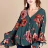 Double Ruffle Long Sleeve Surplice Woven Top *Final Sale*