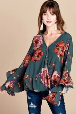 Double Ruffle Long Sleeve Surplice Woven Top *Final Sale*