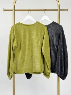 Long Balloon Sleeve Round Neck Sweatshirt W/ Pocket | S-L