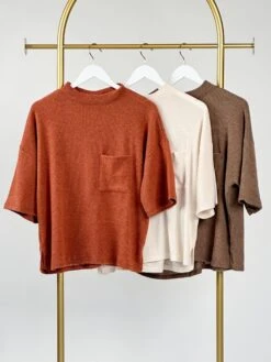 Ribbed Short Sleeve Round Neck Top W/ Chest Pocket | S-3X SET W/ Sku47594