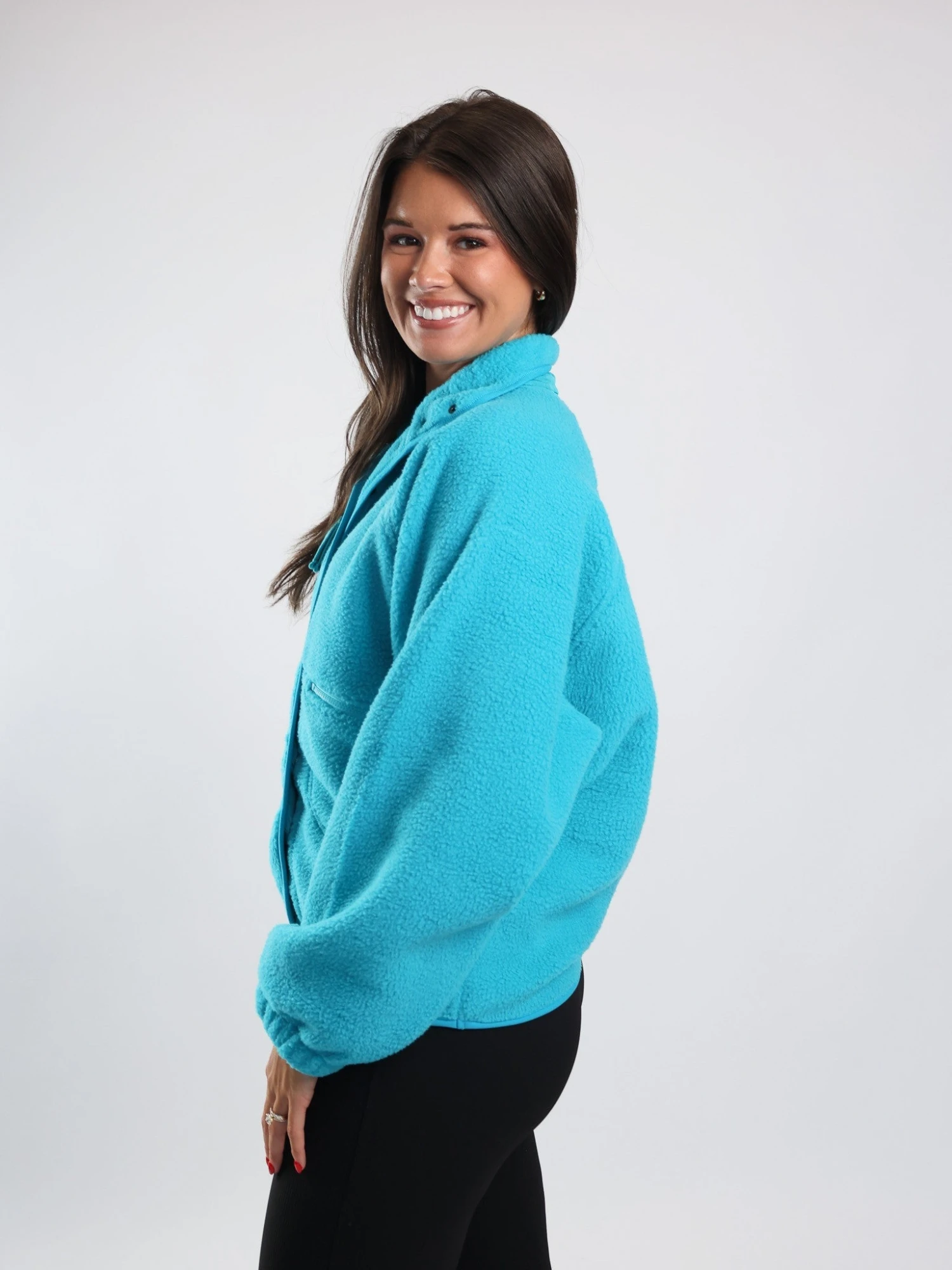 Zenana Snap Button Front Mock Neck Long Sleeve Fleece Jacket | S-XL 2 Zenana Snap Button Front Mock Neck Long Sleeve Fleece Jacket | S-XL - Image 2