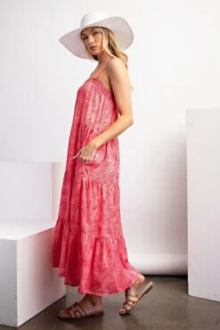 Leaf Printed Peach Blossom Cami Dress | S - L