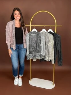 Waffle Knit Plaid Contrast Trim Cardigan W/ Long Bubble Sleeves | S - 2XL