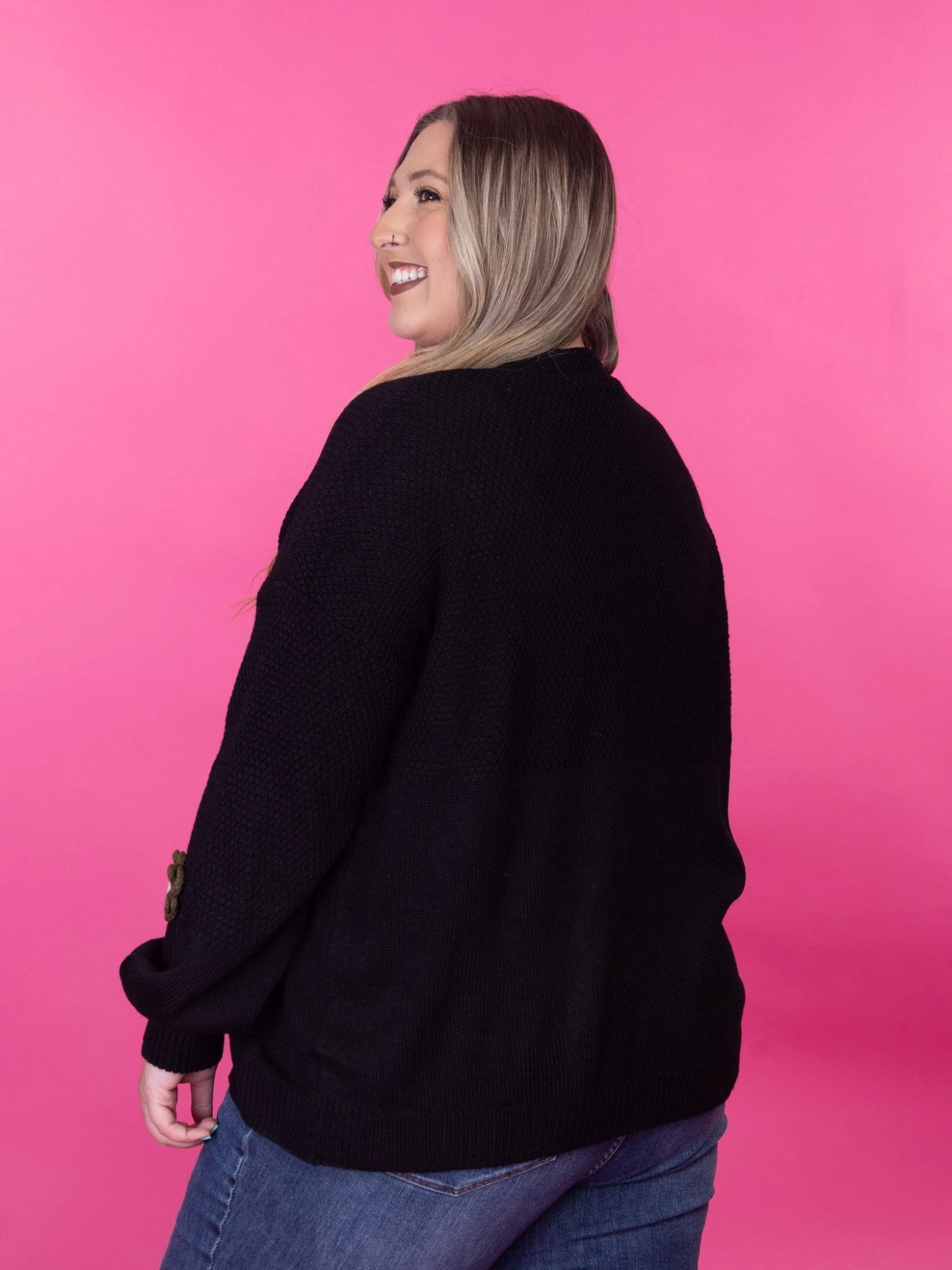 Floral Appliqué Drop Shoulder Open Front Cardigan | S-XL 4 Floral Appliqué Drop Shoulder Open Front Cardigan | S-XL - Image 4