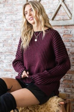 Two Tone Ribbed Round Neck Sweater | S - L First Love