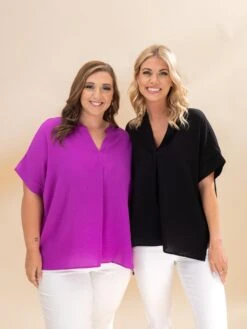 Drop Shoulder V Neck Woven Top | S-2XL