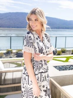 Abstract Border Print V Neck Top | S-L Pair W/ Sku59723