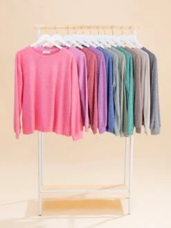 Zenana Soft Hacci Round Neck Long Sleeve Tee | S-3X*Final Sale*