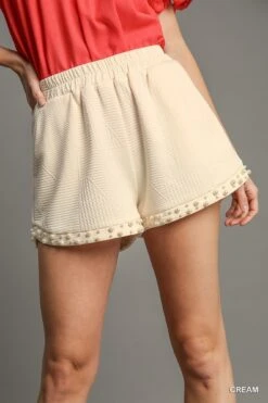 Pearl Embellished Textured Jacquard Knit Shorts | S - L Set W/ Sku53945