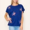 Sequin USA Flag Star Short Sleeve Top | S-XL White Birch