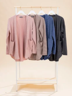 Raised Rib Solid Long Sleeve Open Cardigan | S-3XL