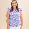 Floral Print Ruffle Sleeve Top | S - L
