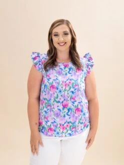Floral Print Ruffle Sleeve Top | S - L