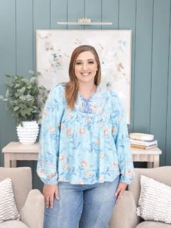 Floral Print Lace Up Front Top | S-L