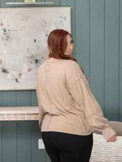 Long Sleeve Cotton Jersey Mineral Wash Top | S-L Easel -Discount Divas Shop a4a32ce7fdda180ab77da23afb856f41