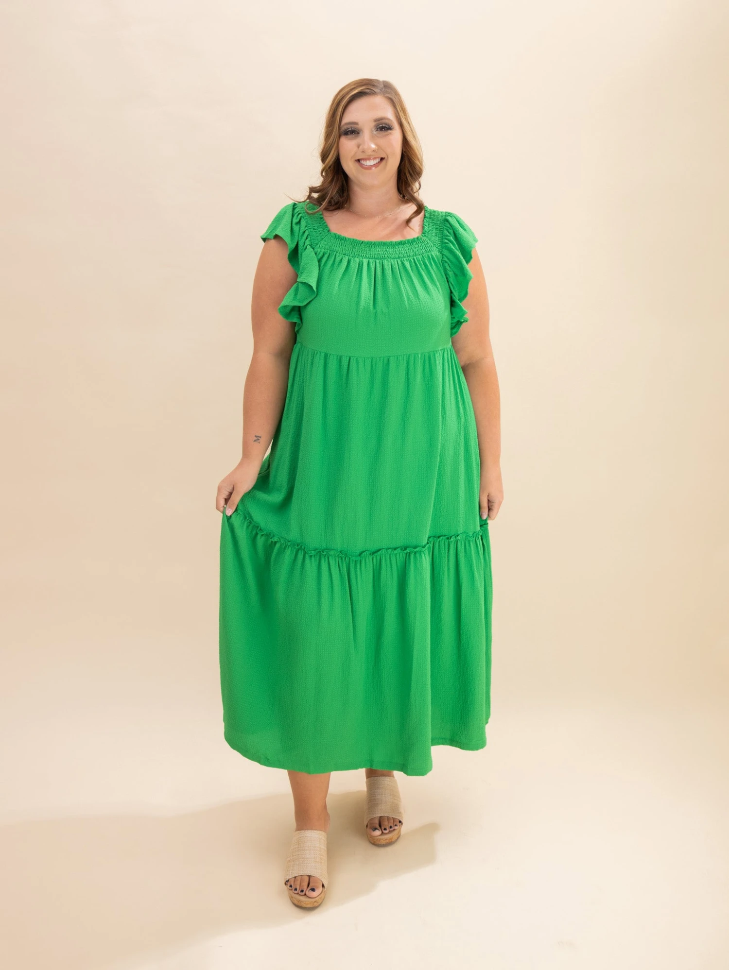 Ruffled Flutter Sleeve Square Neck Textured Tiered Midi Dress | S-XL 2 Ruffled Flutter Sleeve Square Neck Textured Tiered Midi Dress | S-XL - Image 2