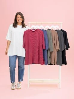 Raised Rib Flare Short Sleeve Top By DD Design | S-3X