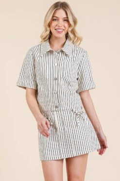 Striped Short Sleeve Shacket | S - L GeeGee