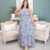 STACCATO Smocked Chest Strap Tie Shoulder Geo Printed Maxi Dress | S-XL
