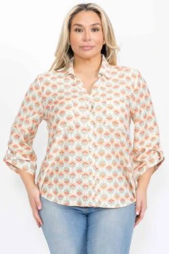 Print Button Down Shirt With Sleeve Tabs | S - 3XL Spin USA