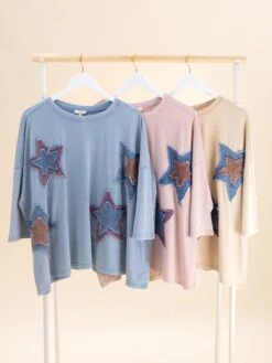 Mineral Washed Star Patch Detailing Boxy Top | S-L