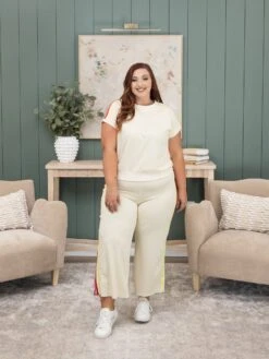 Multicolor Stripe Taped Drop Shoulder Top | S-L Pair W/ Sku56218