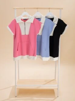 Short Sleeve Modal Scuba Half Zip Top | S-3XL Pair W/ Sku62407