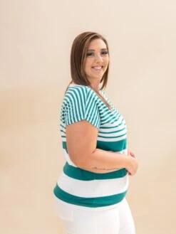 STACCATO Short Sleeve Wide Crew Neck Engineering Striped Sweater | S-XL -Discount Divas Shop a80dd61eb3a17d967c67214b5ae391fa