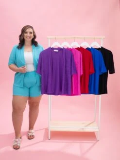 Crinkly Short Sleeve Cardigan By DD Design | S - 3XL Pair W/ Sku61198