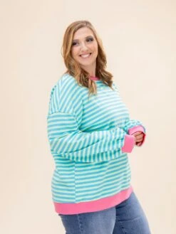 Stripe Oversized Contrast Trim Pullover Sweatshirt | S-XL -Discount Divas Shop a8426ba1cd07915d738eccaa2d6a207e